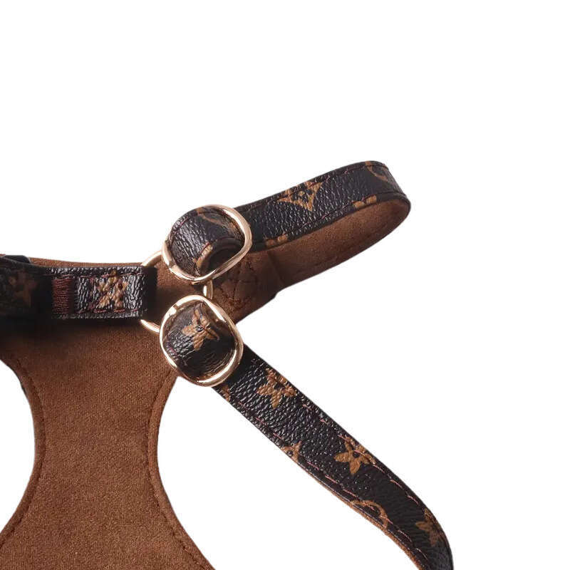 Dog Cat Harness Supplies Large PAI Old Flower PU Pet Harness Set Inner Side Suede Pet Supplies Dog Cat Collar