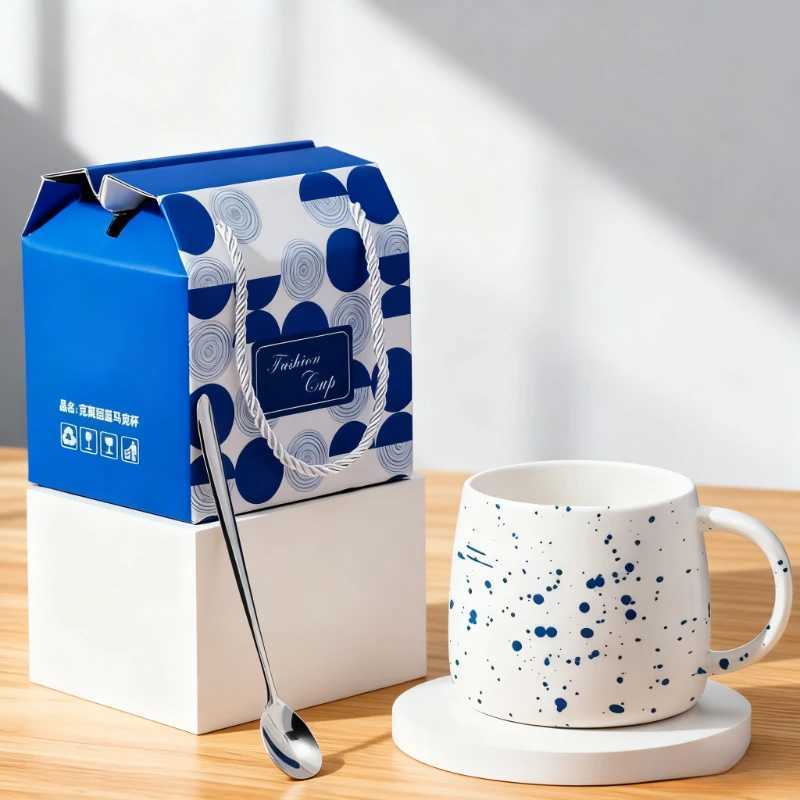 500ml creative design ink blue ceramic cup coffee cup couple water cup breakfast oatmeal cup holiday gift porcelain cup D260323