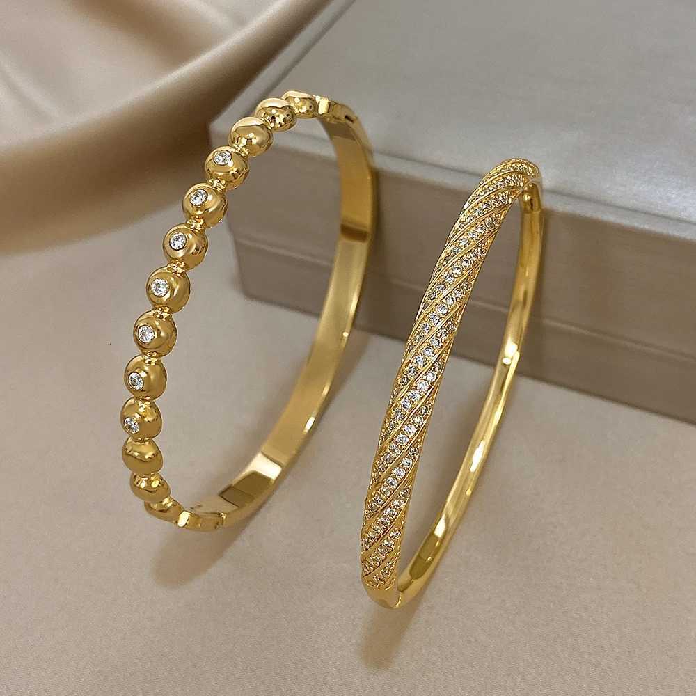 Rhinestone Minimalist Bangle for Women Stackable Copper Metal Cuff Daily Party Jewelry Set Mothers Day Gift H260323 - view 5
