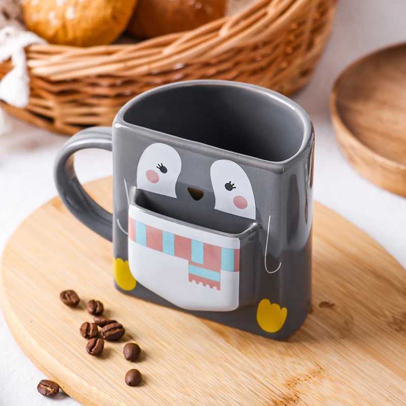 1pc 270ml Cartoon Penguin Pocket Mug with Handle Creative Animal-Shaped Coffee Cookie Cup for Home Unique Drinkware Gift H260323