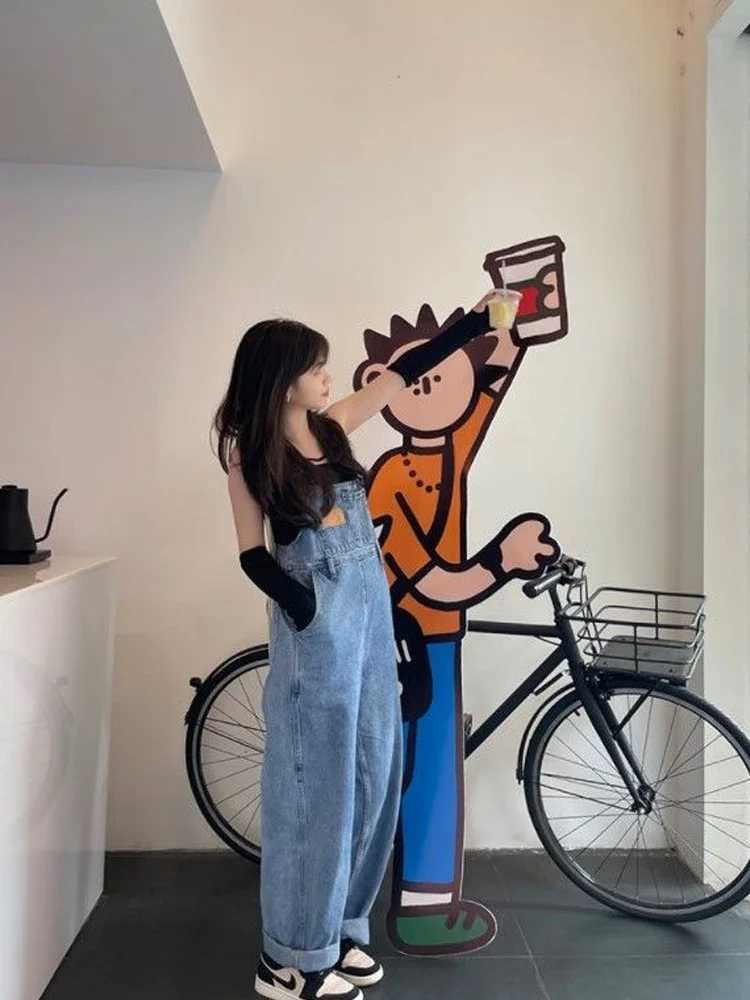 2025 Vintage Baggy Jean Jumpsuits Women High Waist Denim Overalls Korean Style Loose Wide Leg Trousers Female M260323