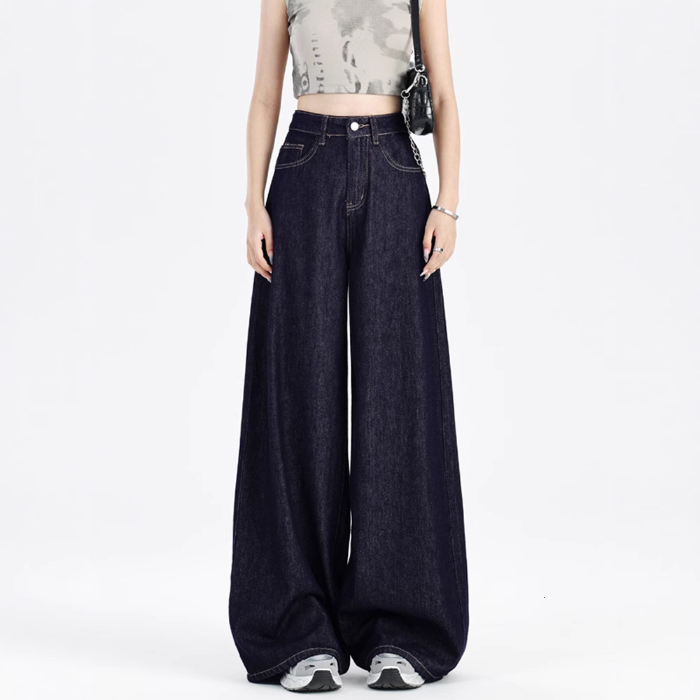 Dark Blue American-style Loose Wide-leg Jeans For Women 2026 New Model With Designer Pants A Drapey Casual Floor-length Straight-leg Design