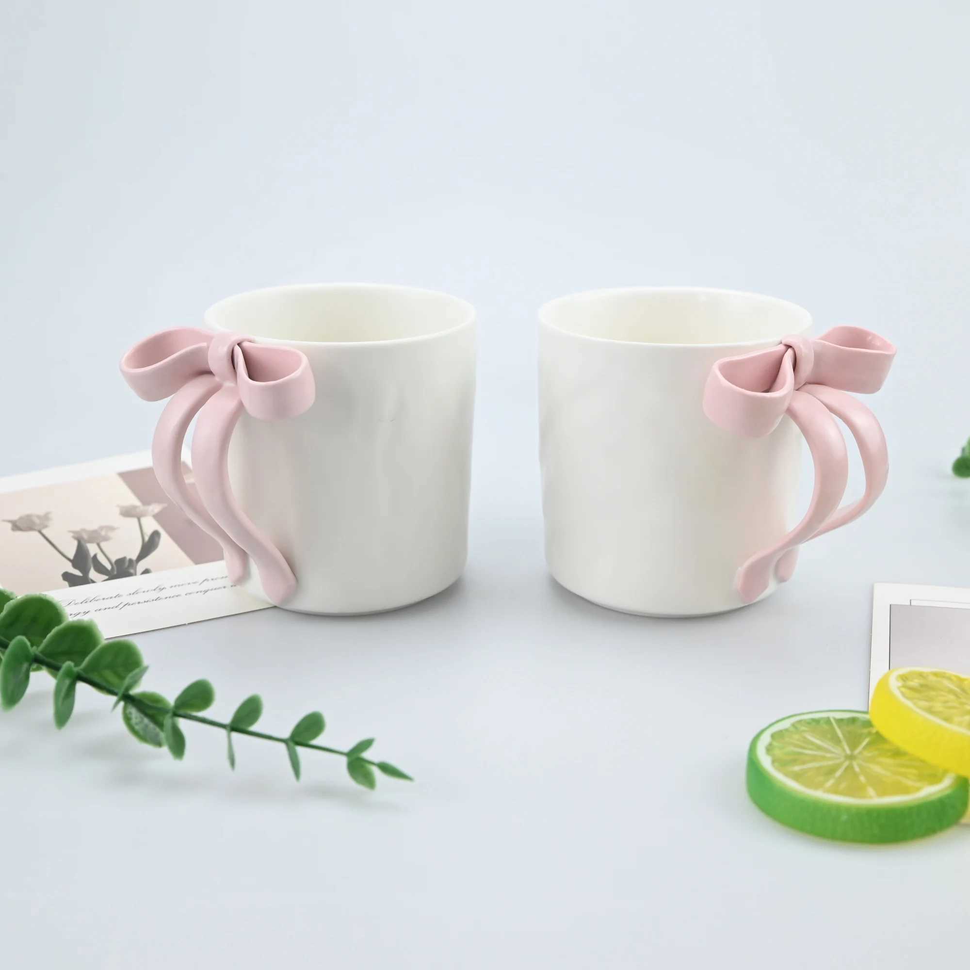 1pc Bow Shaped Mug Pink Three-Dimensional Bow Shaped Coffee Cup High Aesthetic Value Design Sense H260323