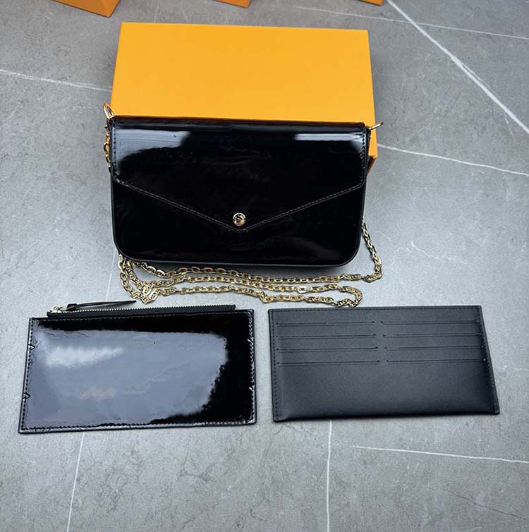 Shoulder Bag Women's Designer Envelope Flap Purse with Removable Elegant Detachable Chain Patent Crossbody Bags Card Holder & Zip Pouch Luxury Handbag