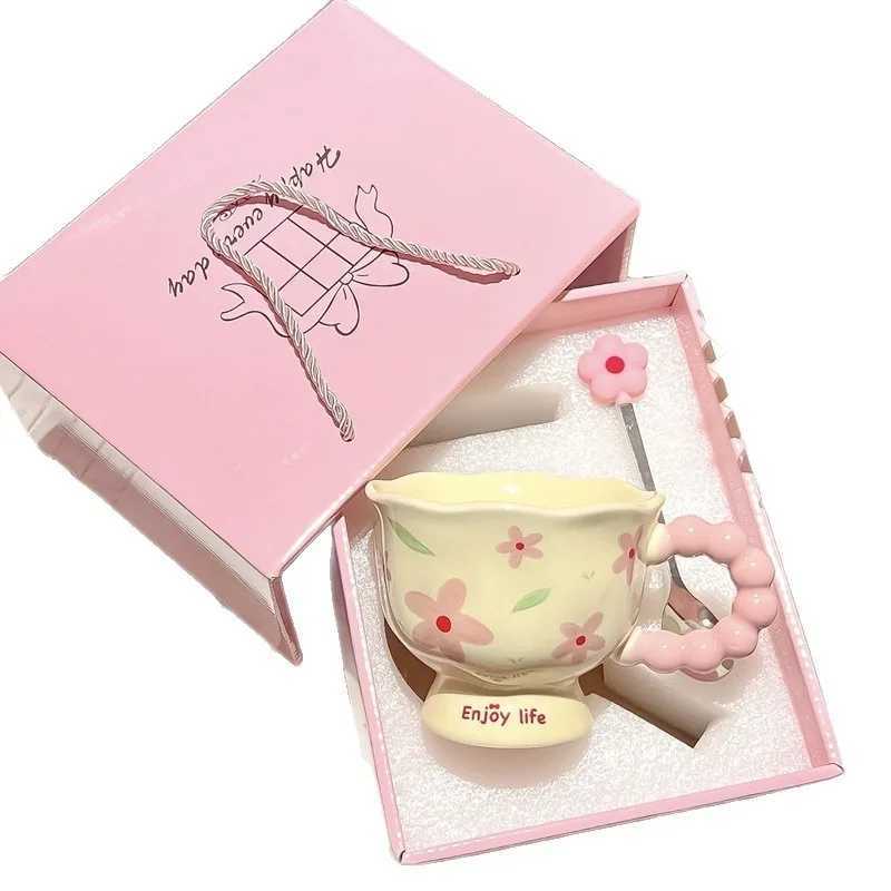 New high-value birthday gifts for girls tulip ceramic cups gift boxes flower mugs H260323