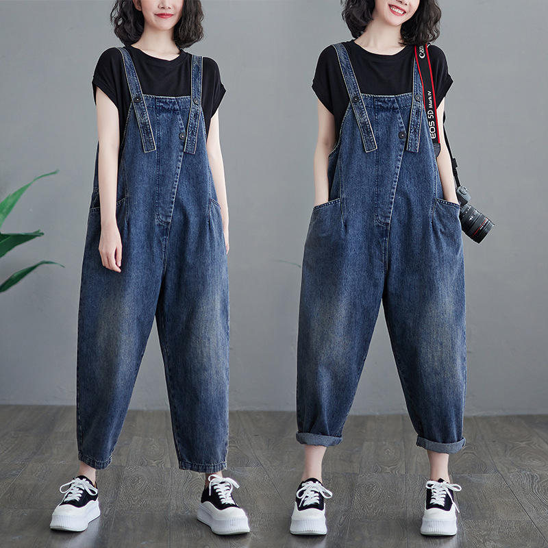 Design Sense Niche Denim Overalls For Women Korean Designer Pants Version Loose Summer Fashion New Small Size Nine Points Youthful