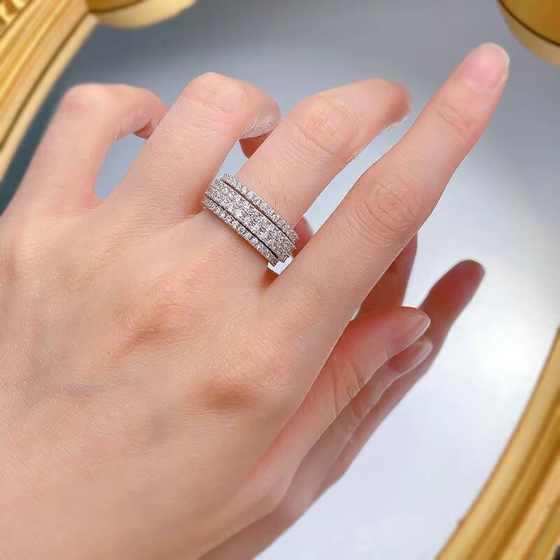 Queensun 1-2 Ct VVS DE IGI18K Gold Lab Grown Ring 14K Round Brilliant Cut Hip Hop Style for Wedding Romantic Engagement Party