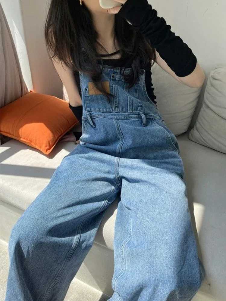 2025 Vintage Baggy Jean Jumpsuits Women High Waist Denim Overalls Korean Style Loose Wide Leg Trousers Female M260323