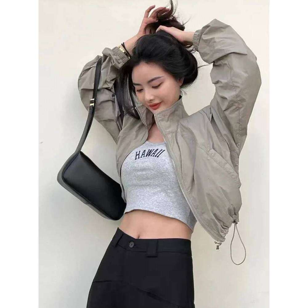 Autumn Vintage Women's Windbreaker Cropped Jackets Harajuku Oversized Streetwear Long Sleeve Casual Fashion Female Elegant Top 26W0323