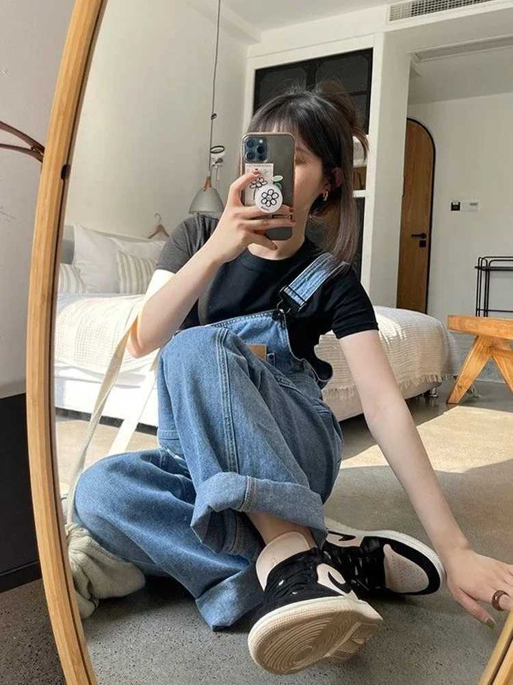 2025 Vintage Baggy Jean Jumpsuits Women High Waist Denim Overalls Korean Style Loose Wide Leg Trousers Female M260323