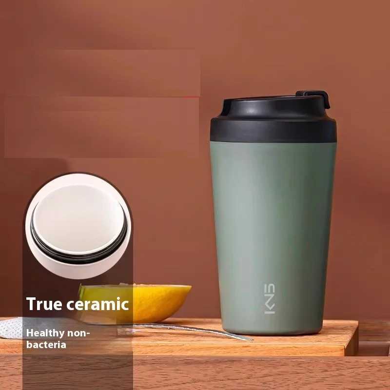 Fashion cup Pure ceramic inner pot coffee cup mens and womens high-value portable milk tea cup insulated cup water cup D260323