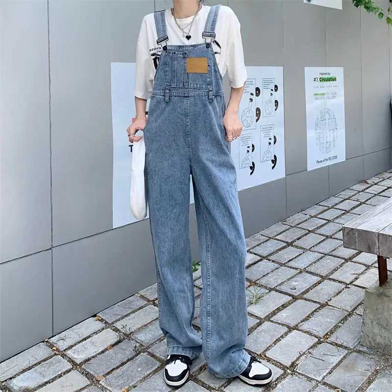 Vintage Denim Jumpsuit For Women 2024 New Spring Autumn Casual Loose Overalls Female Straight Pants Large Size Suspender Jeans M260323
