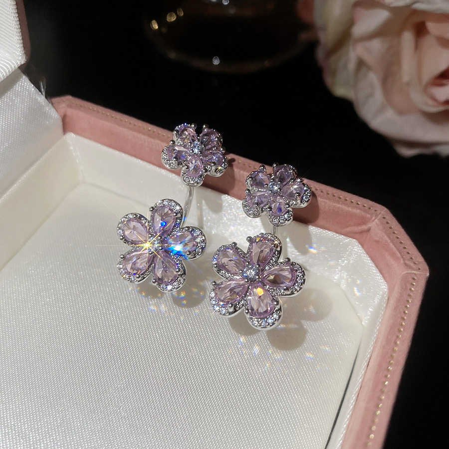 Silver Needle Super Fairy Zircon Flower Sweet Exquisite Elegant Earrings Light Luxury High-End Women's Ear Accessories - view 7