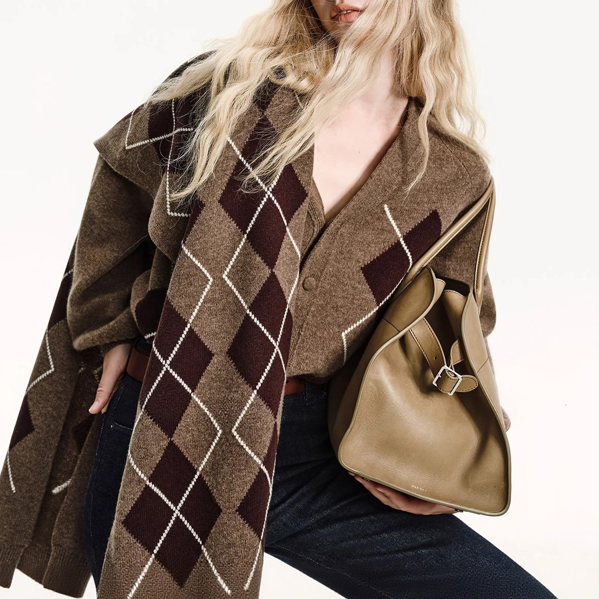 Renaissance-style Autumn Women's Plaid Polo Designer Hoodie Wool Miu-style Knitted Designer T-shirt Sweater V-neck Cardigan Shawl Set Loose Fit