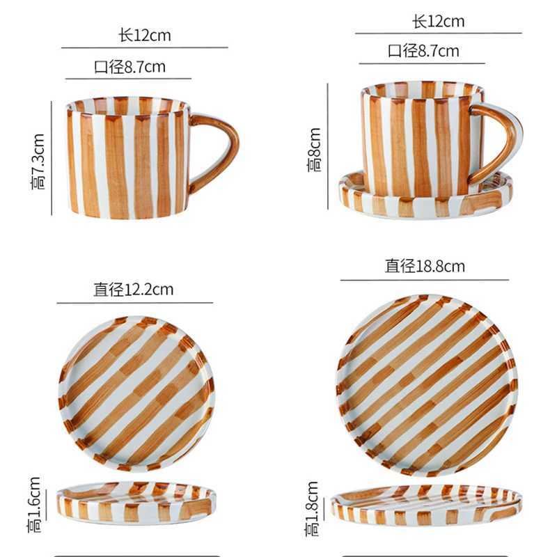 Simple Striped Ceramic Teacup Hotel Caf Porcelain Coffee Cup 280ml Office Mug Breakfast Bread Dessert Mug Gift Table Decoration H260323