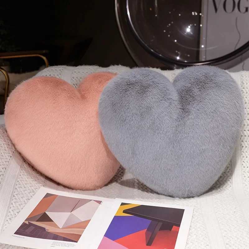 Nordic Style Furry Solid Color Heart-shaped Cushion Pink White Black Sofa Bed Back Cushion Soft Throw Pillow Bedside Cushion H260323