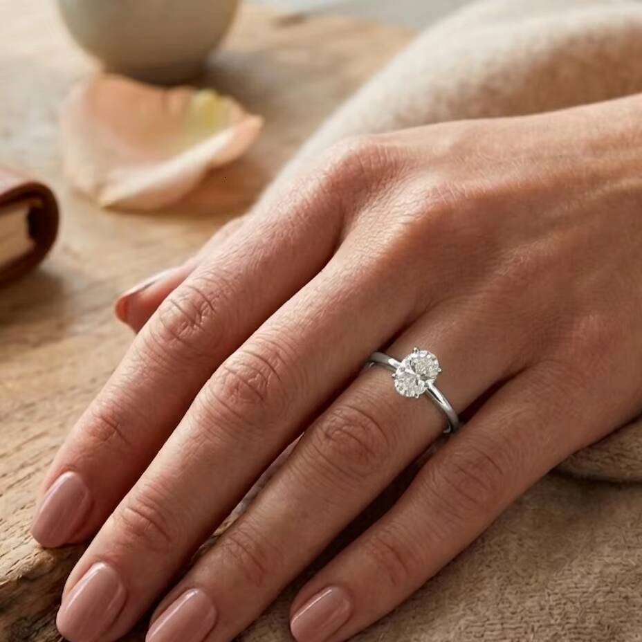 ANIVA Modern 9K White Gold IGI Certified VS1 F Color 1 CT Oval Cut Lab Grown Diamond Prong Setting Solitaire Ring Women
