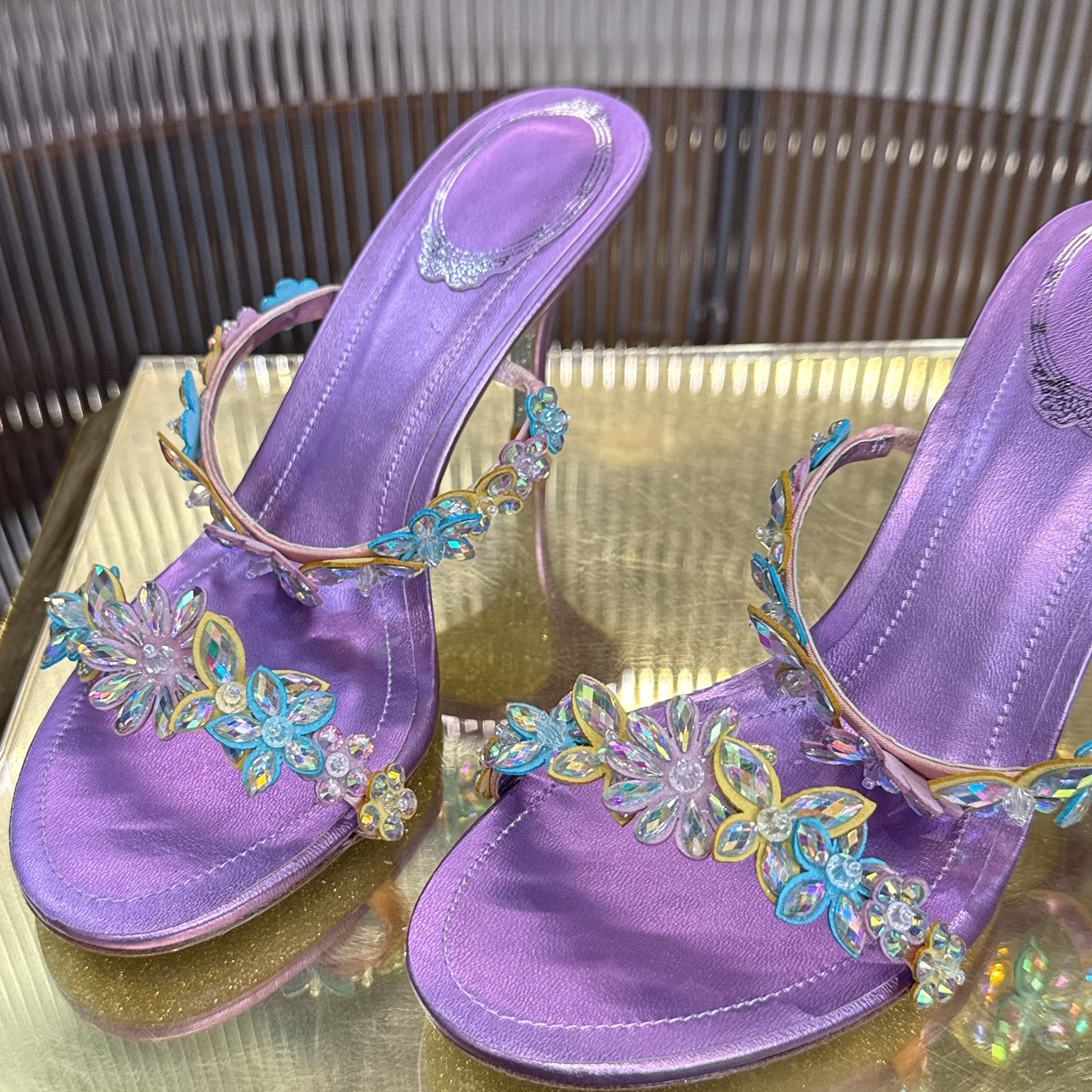 Designers slippers shoes 34-43 Sandals for women summer Fashion Sewing Crystal rhinestone stiletto Heels Top Quality 9.5CM high heeled women slipper