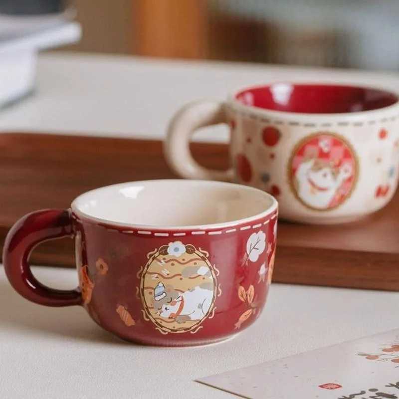 Vintage Cute Wealth Attraction Meow Cup Ceramic Cat Coffee Cup D260323