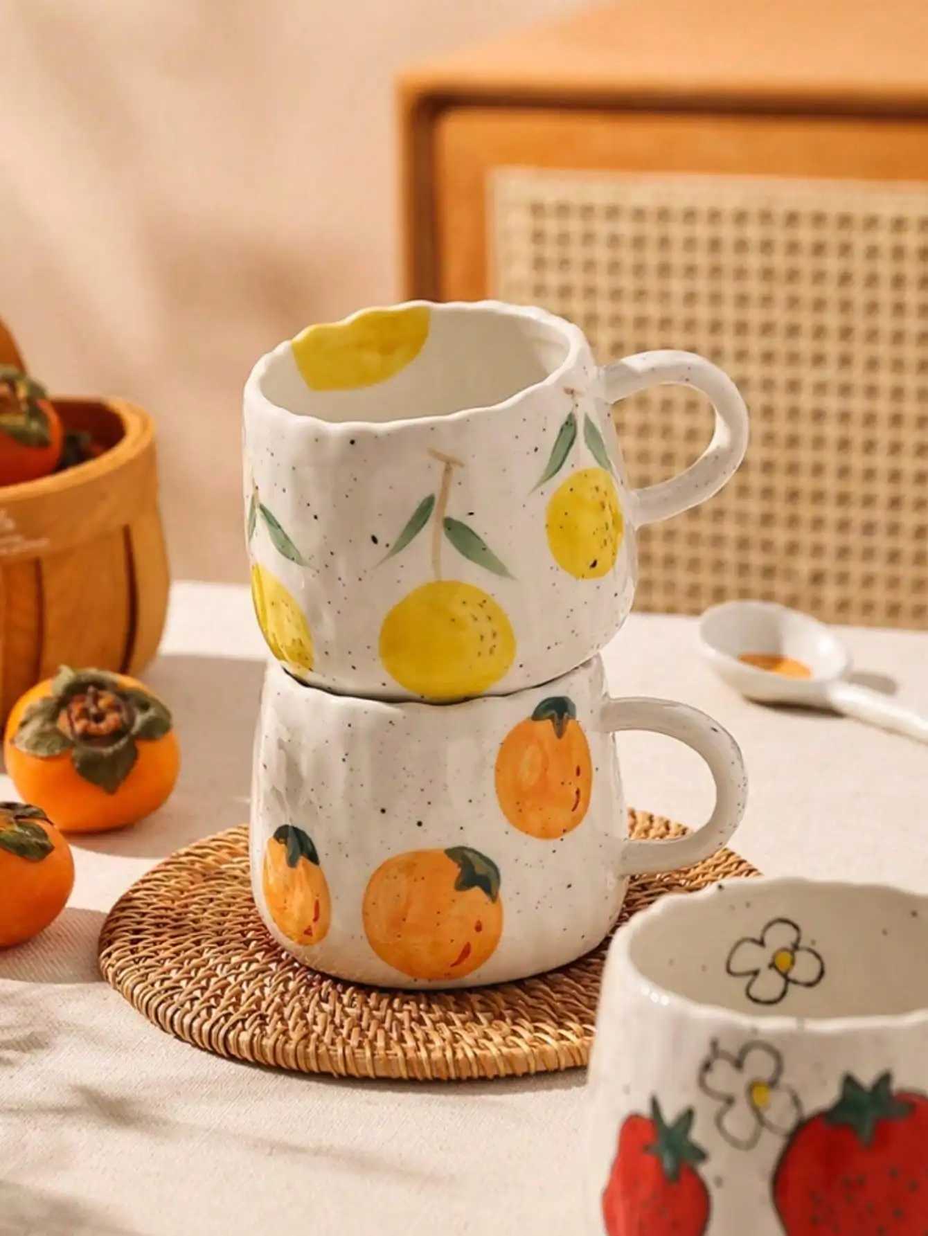 1 hand-painted ceramic coffee cup with fruit pattern perfect for home office event gifts holiday gifts birthday gifts H260323