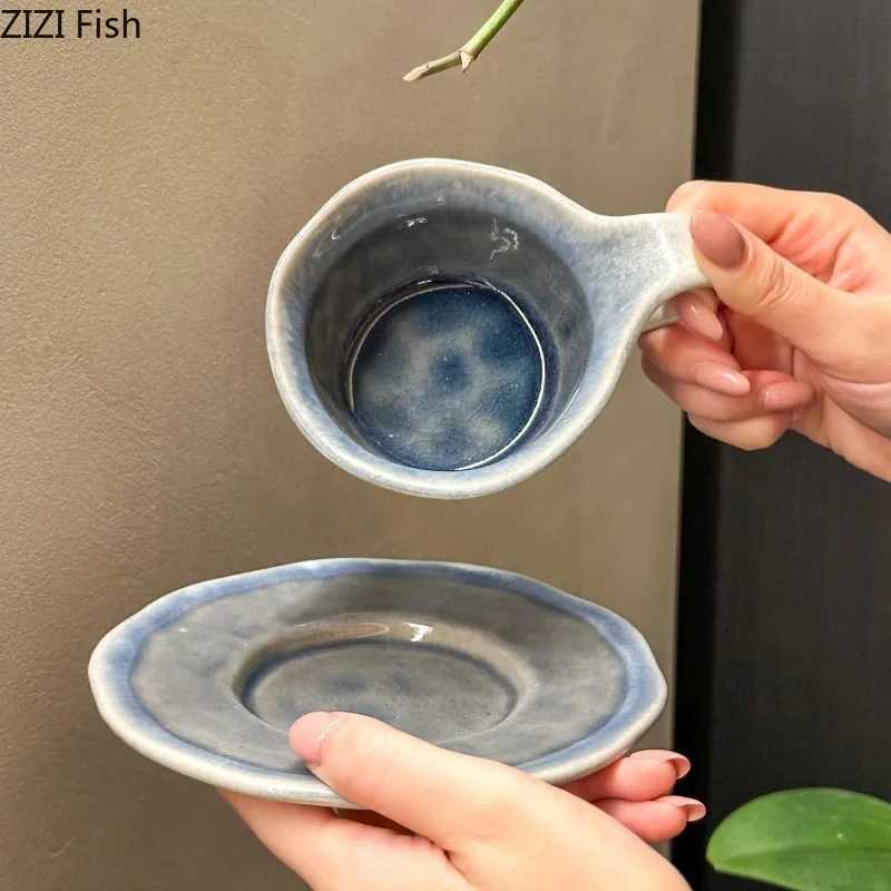 Japanese Kiln Porcelain Cupsaucer Creative Retro Coffee Mug Dining Table Milk Mugs Afternoon Tea Teacup Fruits Juice Cup D260323