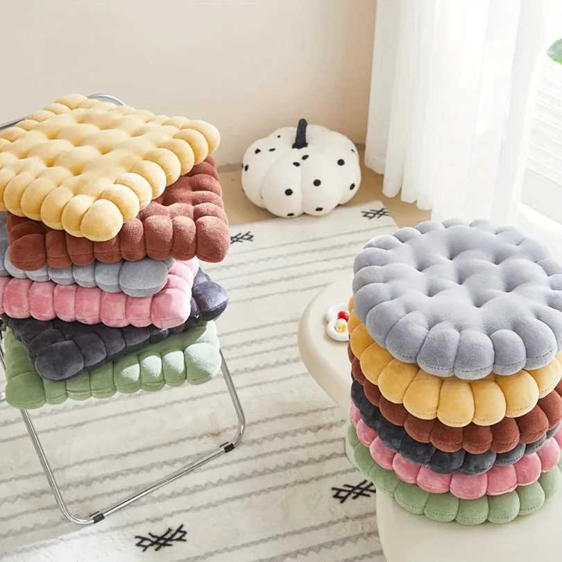 Large Biscuit Shape Plush CushionSoft Creative Pillow Chair Seat Pad Decorative Cookie Japanese Tatami Back Cushion H260323