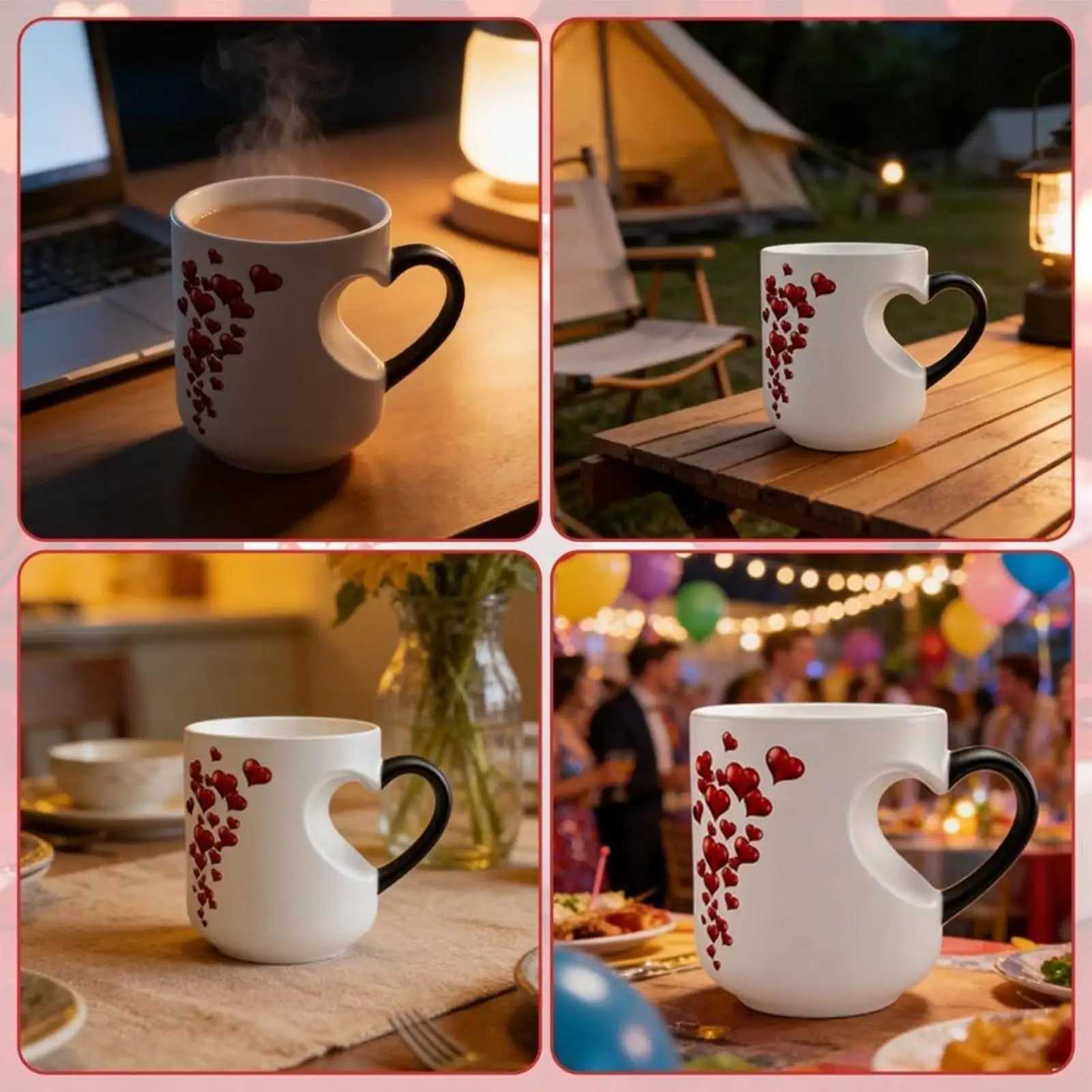 new Color Changing Mug Heart Ceramic Cup Novelty Magic Cup Creative Design Coffee Mug Valentines Day Preferred Gift D260323
