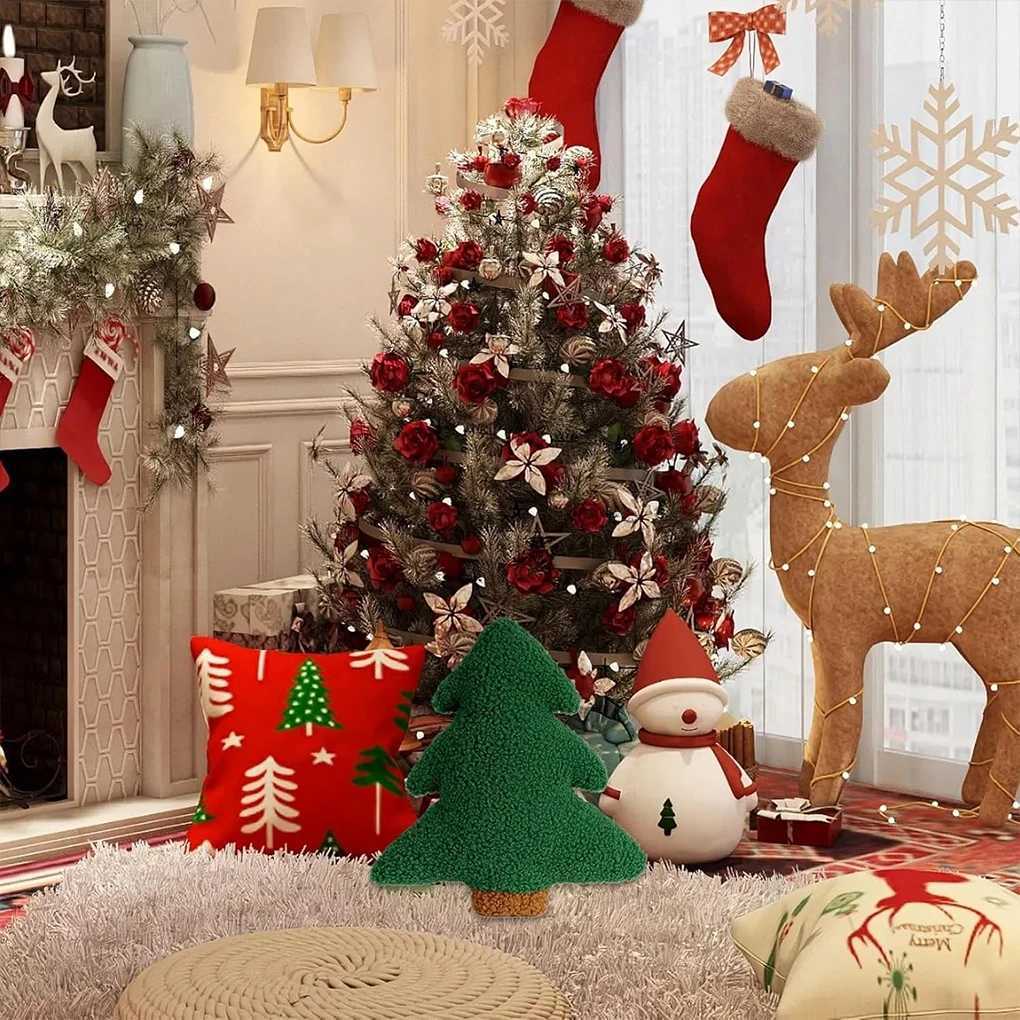 2025 New Home Decor Christmas Tree Pillow Festive Holiday Throw Cushion Soft Xmas Plush Sofa Bed Decorations Kids Cute Gifts H260323
