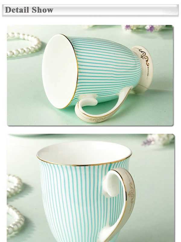 Elegant Tea cups British Purified Ceramic Cups Bone China Blue Stripes Coffee cup Golden Pattern Fashion Unique Design Goblet D260323
