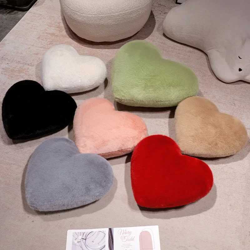 Nordic Style Furry Solid Color Heart-shaped Cushion Pink White Black Sofa Bed Back Cushion Soft Throw Pillow Bedside Cushion H260323