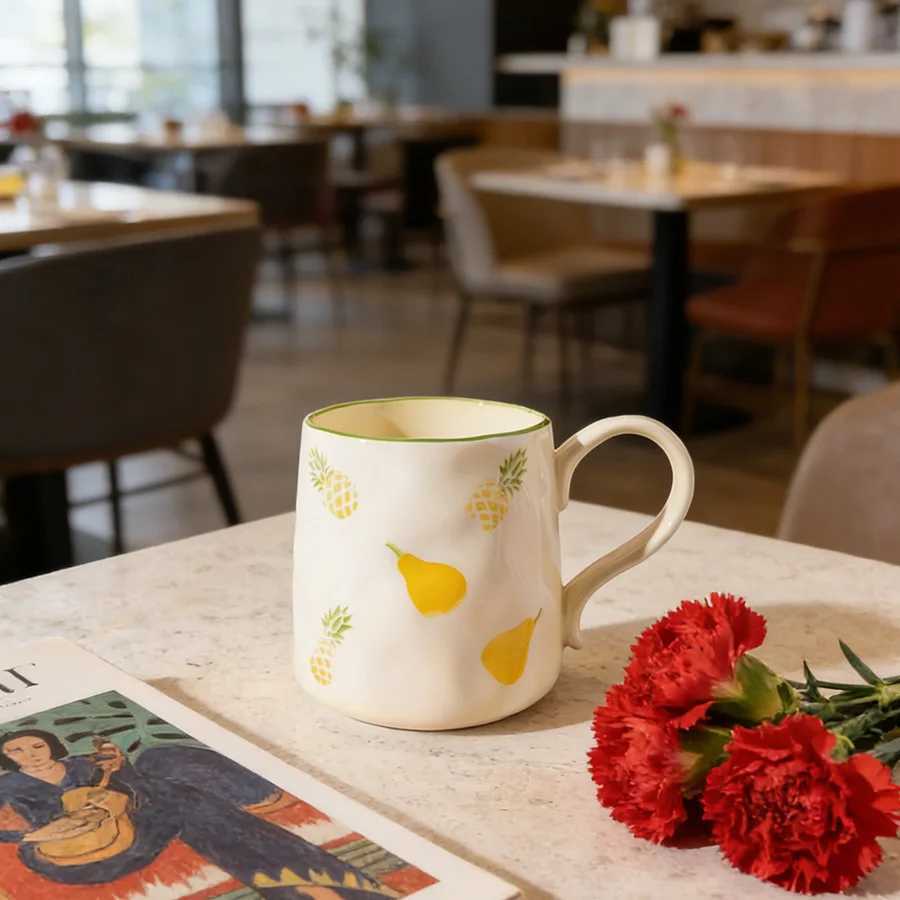 Ceramic cup Coffee cup Water cup Mug Tea cup Cup Dedicated Japanese style Ceramic Floral pattern Couple For home Milk Pure white H260323