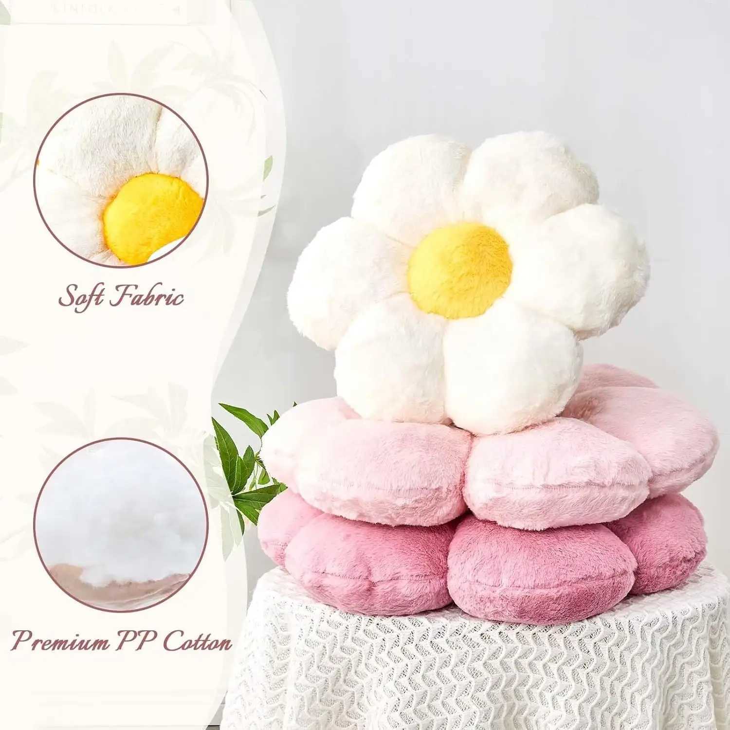 White Flower Plush Throw Pillow Cute Decorative with Faux Rabbit Fur 149 Soft for Bedroom Living Room H260323