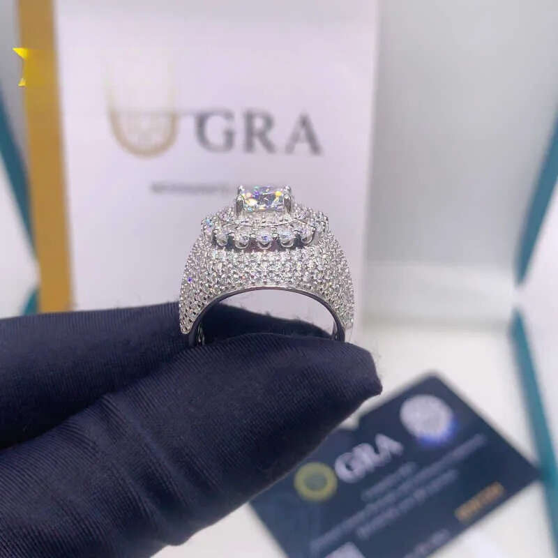 Shining Hip Hop Jewelry GRA Certificated 925 Silver Iced Out VVS Moissanite Ring Custom Rings For Men