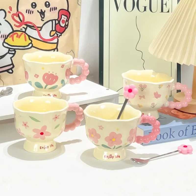 Girls Souvenir Coffee Mug Household Ceramic Cup High Quality Cup Mugs Coffee Miilk Cups Water Cup Birthday Gift Creative Flower D260323
