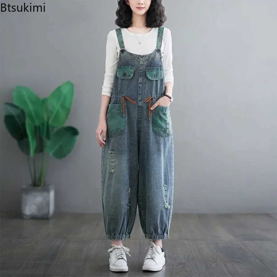 Oversized Denim Jumpsuit Clothes for Women 2026 Trend Drastring Loose Wide Leg Overalls Ladies Jean Straps Pants Hip-Hop Rompers M260323