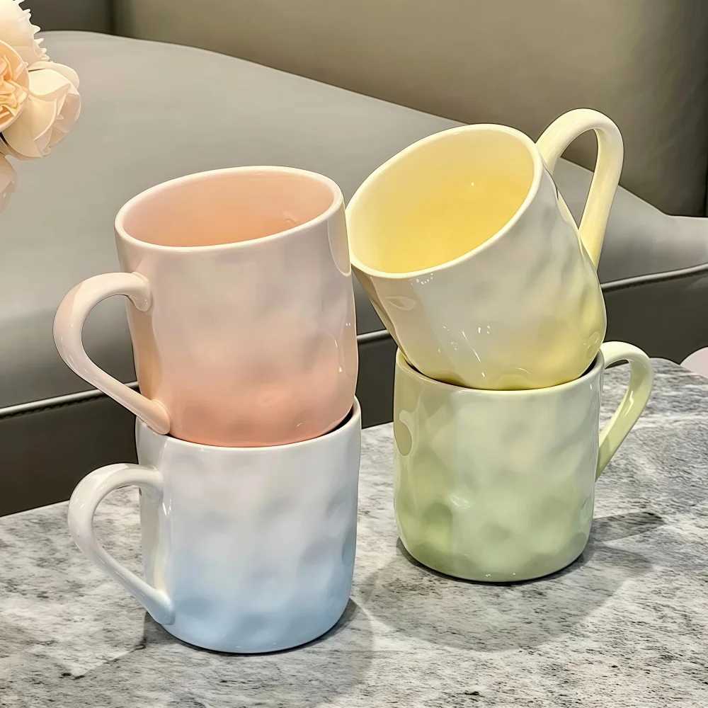 301-400ml Ceramic Mug Gift Set Gradient Color Ceramic Cup Customizable Funny Home Thermal Coffee Water Cups with Holder D260323