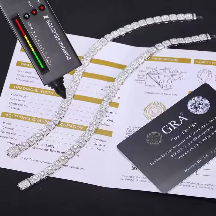 Sparkling Moissanite Halo Tennis Bracelet High Quality White Gold Non Fade 925 Sterling Silver Hip Hop Jewelry for Men Woman
