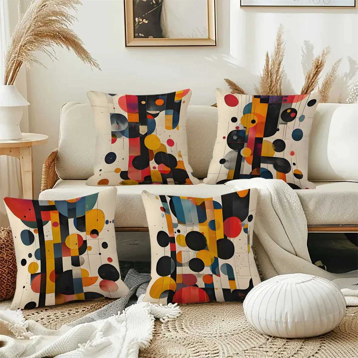 4pcs Colorful patterned dots digital printing pillow cover Short plush Suitable living rooms bedrooms sofas throw cushion cover H260323