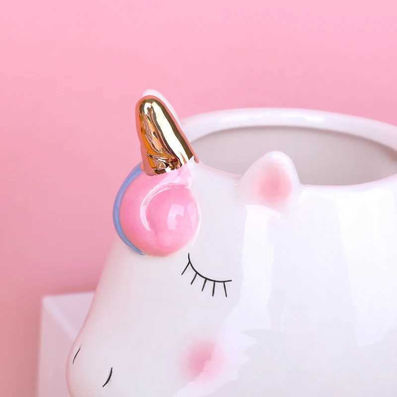 1pc Unique Rainbow Unicorn Design 10oz Ceramic Mug Hand-Painted Coffee Cocoa Mug for Kids Boys Girls Unicorn Parties D260323