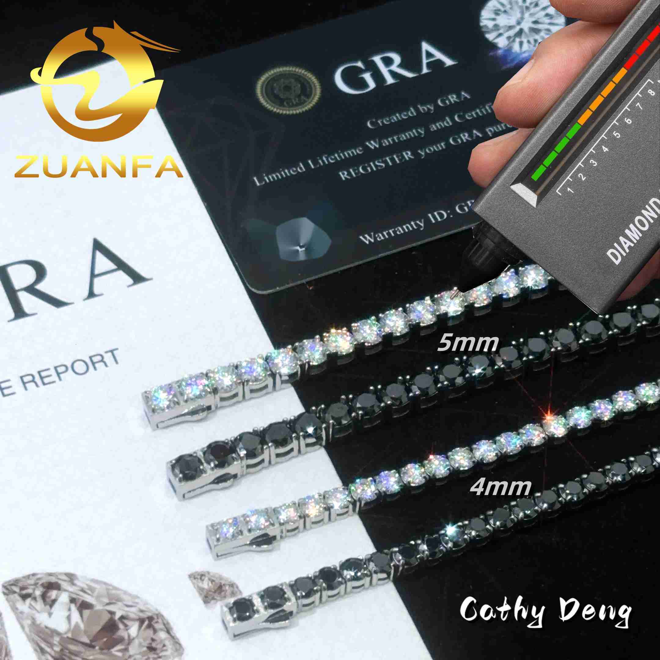 4mm 5mm Never Fade Black Moissanite Diamond 316L Stainless Steel Tennis Chain Bracelet Hip Hop Moissanite Tennis Bracelet
