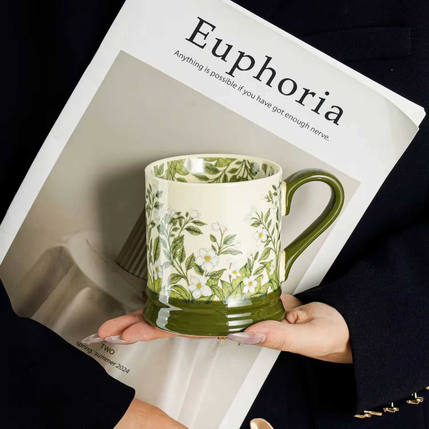 High-value ins style mug design lily of the valley flower blooming cup ceramic water cup home office coffee cup H260323