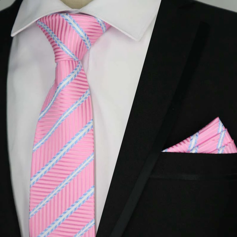 Pink Color Tie Set 8CM Mens Necktie Neck Ties Sets For Man Floral Dot Stripes Jacquard Cravat Tie Business Party Corbatas 260323 - view 6