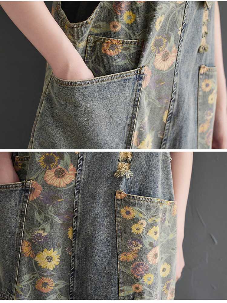 Casual Oversized Print Floral Denim Overalls For Women Loose Wide Leg Mom Jeans Rompers And Jumpsuit Cargo Straps Baggy Pants M260323