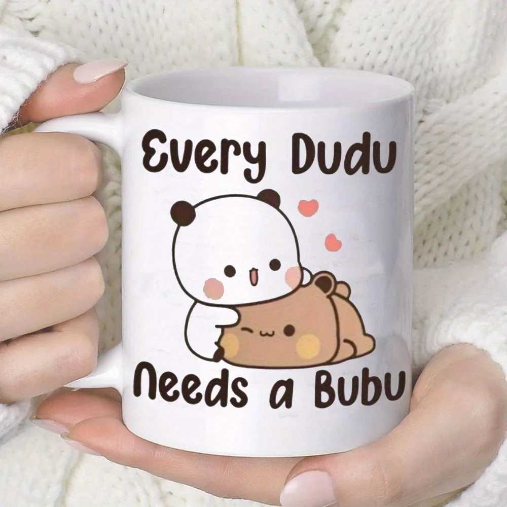 1 Cute Ceramic Coffee Mug - Adorable Panda Bear Every Dudu Needs a Bubu Design Insulated Reusable Cup D260323