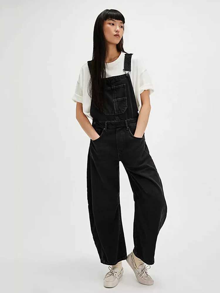 Womens Fashion Denim Overalls Loose Fit Classic Bib Casual Stretchy Jeans Jumpsuit Tapered Leg Streetwear Overalls Fashion M260323