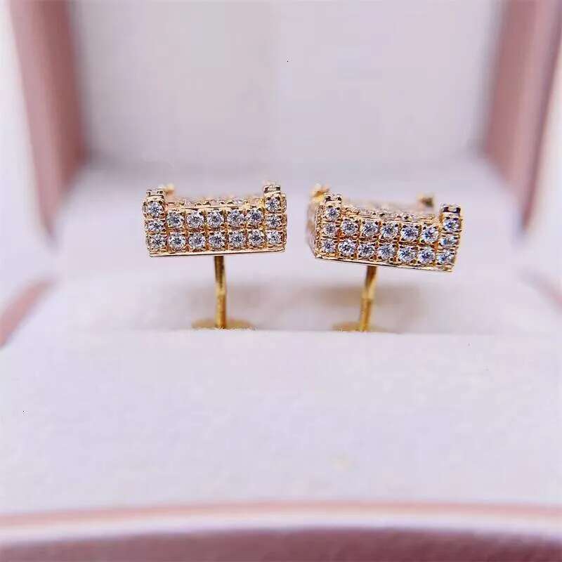 10K Solid Real Gold 13MM Square Hip Hop VVS Diamonds Iced Out Moissanite Earrings Men