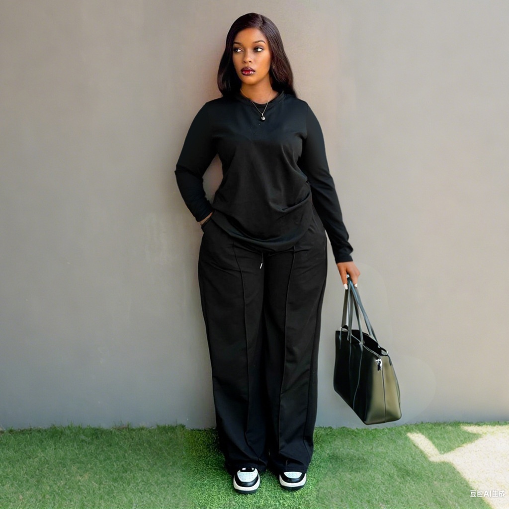 Women's Yoga Sets Fashion Casual Long Sleeves Pullover Tops Wide-Leg Long Pants Two-Piece Set Plus size Tracksuits With Drawstring Sports Clothin