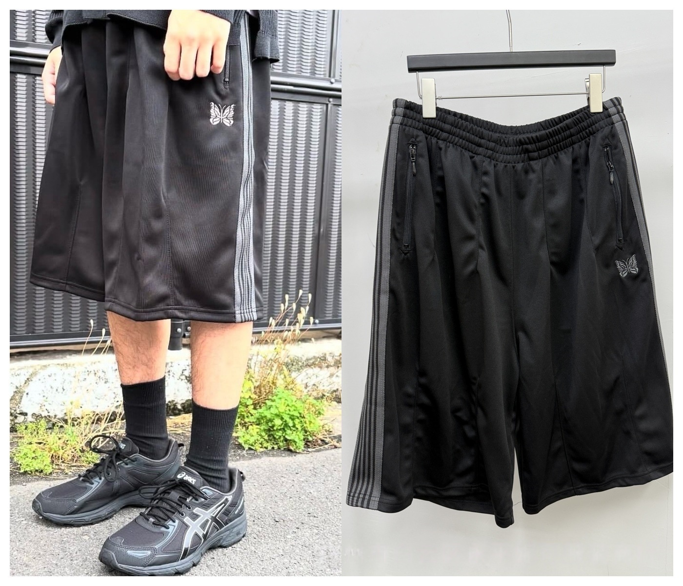 Needles Men's Shorts Cotton Casual short Pants Oversized Navy Blue Wide Smooth jorts Embroidered Butterfly Track Sports baggy sweatpants