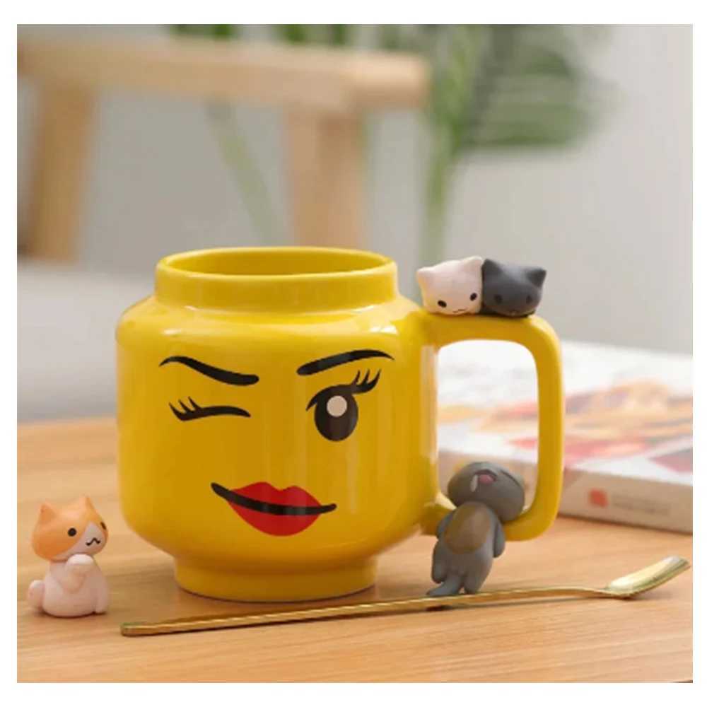 Cartoon Ceramic Mug Cup 250ML with Cute Impish Expression Figure Head Pattern Coffee Milk Tea Drinkware for Couple Friend Family D260323