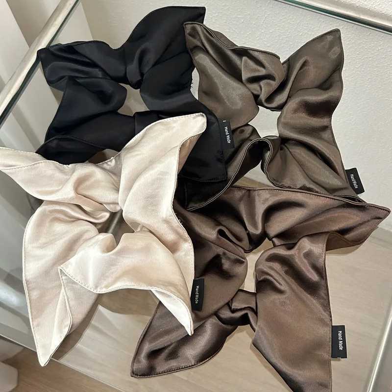 Satin Silk Square Scrunchies Elastic Hair Bands Women Girls Solid Ponytail Holder Large Hair Ties Rope Hair Accessories Fashion H260324